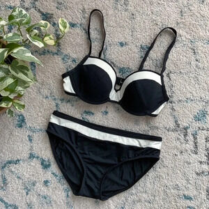 Panache bikini - black/creamy white  trim - size 34D